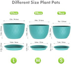 Meowell Large Plant Pots 12/10/9 inch, 3 Pack Big Flower Pots for Outdoor Indoor Plants with Water Ripples, Wide Plastic Planters with Drainage Holes and Saucers for Garden Home Decor, Blue Green - Image 2