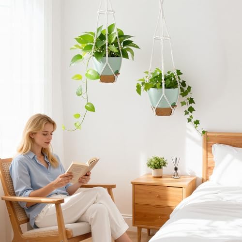2 Pack Self Watering Hanging Planters with Grow Light for Indoor Plants - Image 2