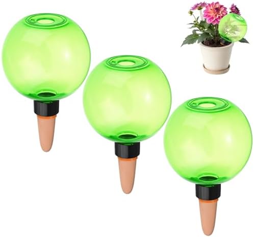 M METERXITY 3-Pack Plant Self Watering Globes, 5.2 oz Plastic Bubble Water Bulbs Top Fill for Indoor/Outdoor Plants, Self Watering Spikes Slow Release Terracotta [Green] by MMETERXITY