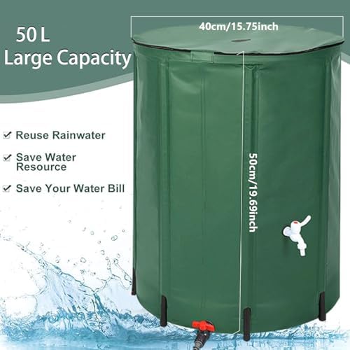 Rain Barrel 13 Gallon/50L PVC Foldable Rain Water Collection Barrel with Spigot and Overflow Hole Zipper Closure Finely Sealed Water Storage Tank, Garden Statues - Image 7