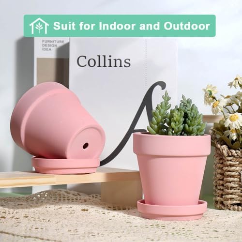 vensovo 4 Inch Peach Pink Terracotta & Clay Pots with Saucer, 6 Pack - Image 5