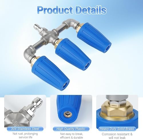 3-in-1 Turbo Nozzle Pressure Washer, 360° Rotating Turbo Nozzle, Pressure Washer Turbo Nozzle with 1/4" Quick Connect - 4000-5000 PSI, 4-6 GPM, 2.0 Orifice (Blue) - Image 2