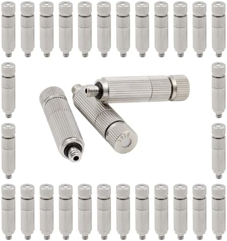 50pcs/pack Misting Nozzles, Brass Replacement Heads for Outdoor Cooling System, High Pressure Atomizing Sprayer with Filter for Patio Lawn, 10/24 UNC(Silver,0.1mm) by Unknown