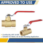 5PCS GUOFIS 1/2" Full Port Brass FIP Ball Valve,600 WOG Valve,Red Handle - Image 3