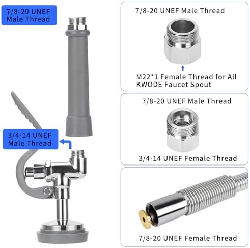 Gray Spray Valve with 38" Pre Rinse Hose, 38" Flexible Stainless Hose with High Pressure Pre Rinse Sprayer Nozzle Head Assembly Kit for Commercial Restaurant Industrial Kitchen Faucet - Image 3
