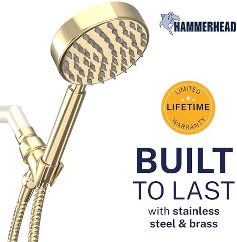 HammerHead Metal 1-Spray Shower Head with Handheld High Pressure, Long Hose - Image 2