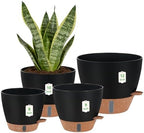 Self Watering Pots with Water Level Indicator, 12" 10" 9" 8" Large Plastic Flower Pots with Mesh Drainage Hole and Removable Saucer Reservoir for Indoor Outdoor Plants 4pcs （Black by ZDZDFF