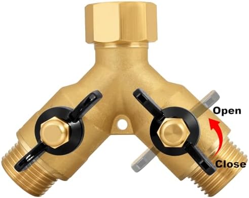 SIGURANTA Heavy-Duty Brass 2-Way High-Flow Garden Hose Splitter, Outdoor Faucet Y-Valve Diverter Connector with Butterfly Handle, Full-Flow Water Hose Adapter (Valve butterfly handle - 2-piece) - Image 5
