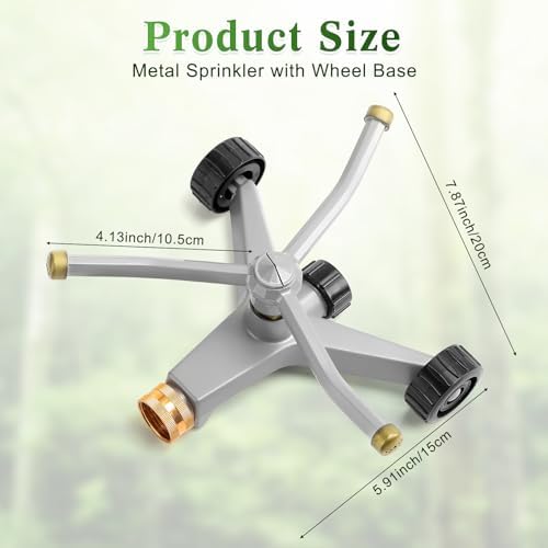2 Pcs Metal Rotary Lawn Sprinkler 3 Arm Heavy Duty 360 Degree Automatic Revolving Whirling Water Sprinkler with Wheeled Base for Lawn Yard Garden Backyard, Cover up to 538 sq ft (Grey) - Image 2