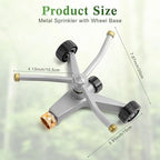 2 Pcs Metal Rotary Lawn Sprinkler 3 Arm Heavy Duty 360 Degree Automatic Revolving Whirling Water Sprinkler with Wheeled Base for Lawn Yard Garden Backyard, Cover up to 538 sq ft (Grey) - Image 2