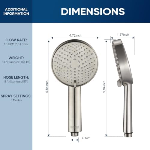 Cobbe® All Metal Handheld Shower Head, 3 Spray Settings, 1.8GPM - Image 7