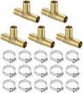 uxcell 5pcs Brass Tee Barb Fittings, 3-Ways Tee 3/4" x 3/4" x 3/4" Barbed Hose Reducer, Tee Brass Barb Fitting Reducer with 15pcs Hose Clamps for Water Fuel Air by uxcell