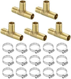 uxcell 5pcs Brass Tee Barb Fittings, 3-Ways Tee 3/4" x 3/4" x 3/4" Barbed Hose Reducer, Tee Brass Barb Fitting Reducer with 15pcs Hose Clamps for Water Fuel Air by uxcell