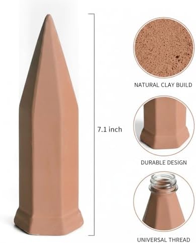Terracotta Plant Spike, Natural Clay Irrigation Stake for Standard Bottles, 7.1 Inch Slow Release Dripper for Indoor Pots & Hanging Baskets (1 Pack) - Image 6