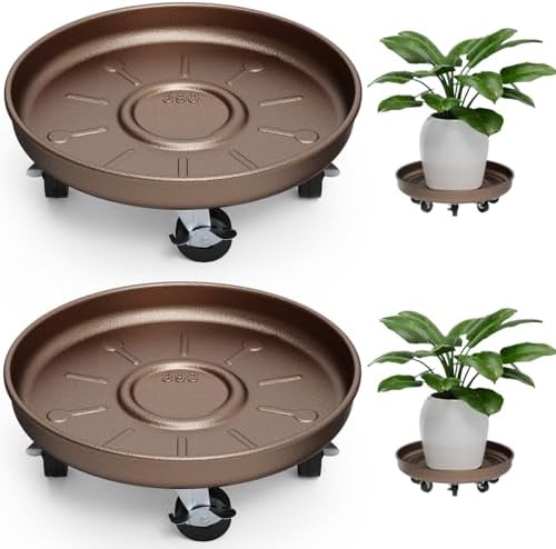 Plant Caddy With Wheels 14" Metal Plant Saucers for Indoors 390 Lb Capacity by PARSAGI