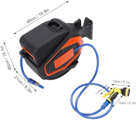 VINGVO Wall Mounted Hose Reel, 30m Retractable with 10 Nozzle - Image 6