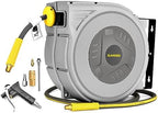 GLAHODEN Enclosed Retractable Air Hose Reel, 3/8 in x 50 Ft Hybrid Hose Air Compressor Hose Reel with 5 Ft Lead in Max 300 PSI Patented Design for Any Length Lock 180°Swivel Bracket Quick Coupler by GLAHODENDreamingHouse
