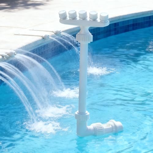 5 Head Pool Fountain Waterfall with 3 Layer Adapter, Adjustable 360 Degree Rotating Top Nozzle, Garden Sprinkler for Above Ground and Inground Pools, Fish Pond, White - Image 5