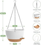 2 Pack 12 Hanging Flower Pots with Chains Self Watering Plastic Planters for Indoor Outdoor Plants, Sturdy Triangular Iron Chain Design for Garden PorchPlastic hanging flower pots (2, White-brown) - Image 2