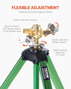 VEVOR Impact Sprinkler on Tripod Base, 2 Packs, Heavy Duty Tripod Sprinklers with Brass Head & 3/4" NH Connector, 360 Degree Large Area Irrigation Sprinkler, Adjustable Heights for Yard - Image 5