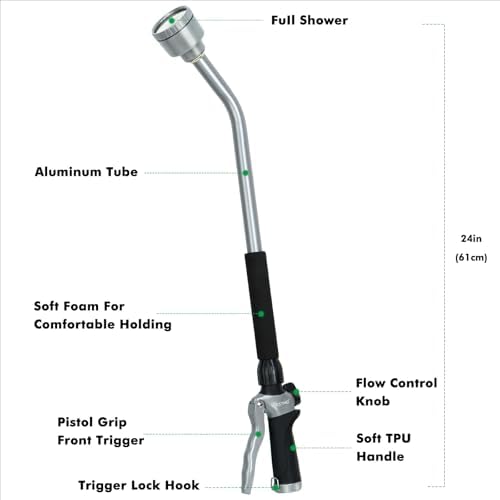 RESTMO 24 Inches Long Watering Wand for Garden Hose, Full Shower Spray Wand - Image 2