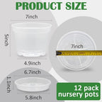 12 Pack 7 Inch Clear Nursery Pots with Saucer, Transparent Plastic Plant Pots with Drainage Holes, Sturdy Plant Starter Pots, Planter Pot for Planting Succulent Flower Herb Vegetable, Gardening Gifts - Image 2