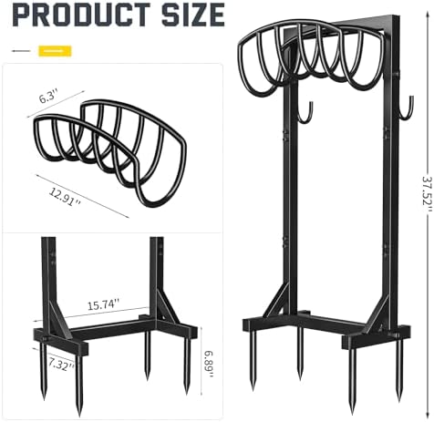 Kesfitt Garden Hose Holder Stand with 4 Spikes & 2 Tool Hooks, Detachable Heavy Duty Metal Freestanding Hose Reel Outdoor Organizer for Lawn Yard Water Storage Rack - Image 6