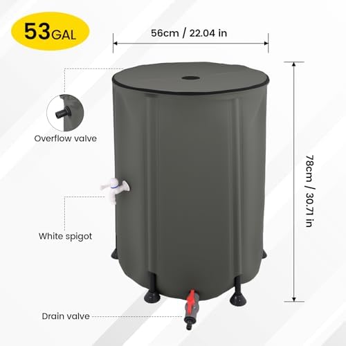 Doppy 53 Gallon Collapsible Rain Barrel, Portable PVC Rainwater Collection Barrel with Spigot & Overflow Kit, Rainwater Collection System for Gutter Rainwater - Image 2