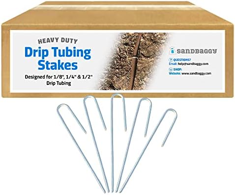 Sandbaggy Drip Tubing Stakes, 200 Pack 5 Inch 14 Gauge Galvanized Steel Drip Irrigation Stakes, Garden Stakes and Landscape Pins for 1/8 Inch and 1/4 Inch Drip Line Tubing by Sandbaggy