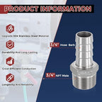 10pcs Stainless Steel Hose Barb Fitting 3/4" Barb to 3/4" NPT Male - Image 2
