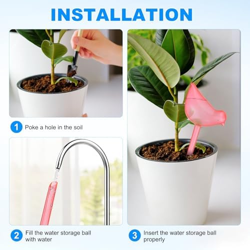 M METERXITY 3-Pack Plant Watering Globes, 9.8 Inch Plastic Bird Shape Self Watering Planter Insert for Indoor/Outdoor Pots, Self Water Devices Decorative Garden Stake [Pink] - Image 4