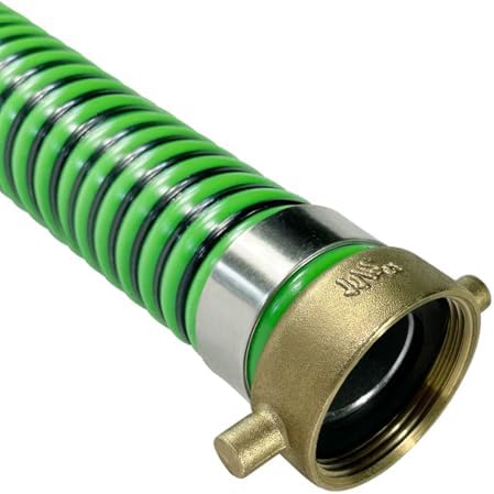 Gloxco Heavy Duty EPDM All Weather Suction Hose Assembly, Black Tube, Lime Green Helix, 1-1/2" Inside Diameter with Male x Female NPSM Pinlug Fittings Installed, 10 ft Length - Image 4