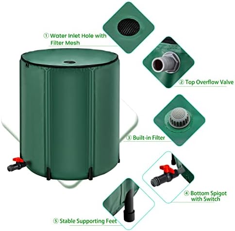 Goplus 53 Gallon Collapsible Rain Barrel, Portable Rain Barrels to Collect Rainwater from Gutter, Rainwater Collection System, Water Storage Tank Catcher Container with Filter Spigot - Image 5