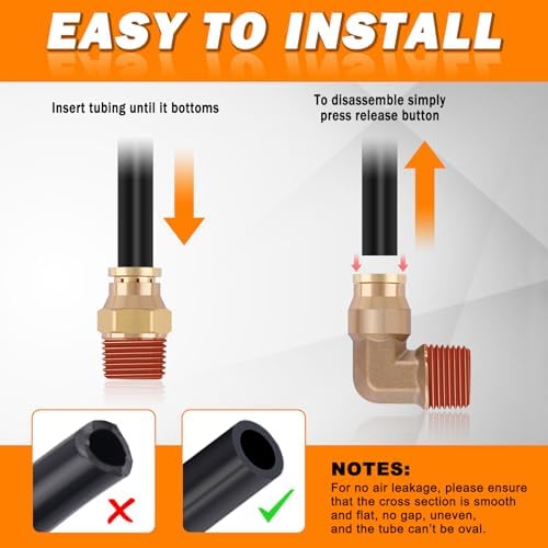 3/8" DOT Quick Push to Connect Fittings Brass Straight and 90 Degree Elbows, 3/8" OD x 3/8" NPT Thread DOT Air Brake Line Fittings for Truck Trailers or Industry Air System 13 Pcs - Image 5