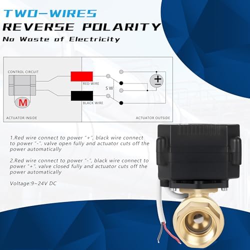 3/4'' Brass Motorized Ball Valve, 2 Wire Reverse Polarity Electric Water Valve Full Port, 9-24V DC Automatic Ball Valve, IP67 - Image 4
