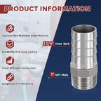 5pcs Stainless Steel Hose Barb Fitting 1 1/4" Barb to 1" NPT Male - Image 2