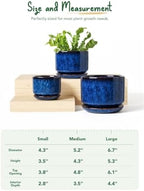 LE TAUCI Ceramic Plant Pots, Set of 3, 4.3+5.3+6.8 Inch, Obsidian Blue - Image 2