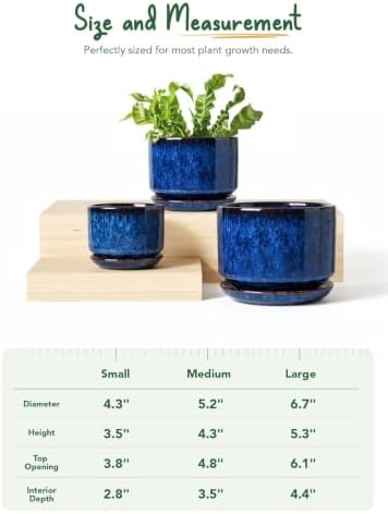 LE TAUCI Ceramic Plant Pots, Set of 3, 4.3+5.3+6.8 Inch, Obsidian Blue - Image 2