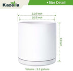 Kazeila 12 Inch Ceramic Planter Pot with Drainage Hole & Tray, Large Indoor Plant Pots, Modern Cylinder Flower Pot, Includes Mesh Net, Plug, Pads & 500g Clay Pebbles (White, 12 Inch) - Image 2