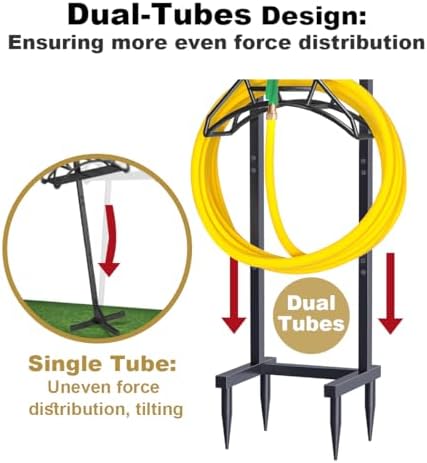 Artigarden Outdoor Garden Hose Holder Freestanding with 4 Spikes, Heavy Duty Metal Water Hose Reel Stand Hanger Rack Organizer Holds Storage 150ft Hose for Outside Yard Lawn, Black - Image 4