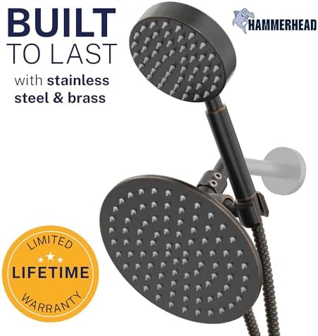 HammerHead Showers® Solid Metal Dual Shower Head Combo – OIL RUBBED BRONZE – 8 Inch Rainfall High Flow Shower Head & Handheld Shower Head High Pressure with Hose 6ft - Hotel-Like Double Shower Heads - Image 2