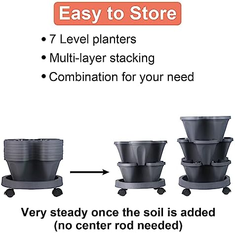 DUNCHATY Stackable Planter, Vertical Garden Planter with Wheels and Tools, Self Watering Strawberry Planter Indoor/Outdoor 7 Tier Herb Planter Pots for Growing Vegetables and Succulents, Dark Gray - Image 6