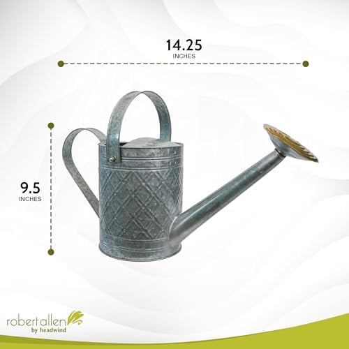 Headwind Cortland 1 Gallon Metal Watering Can with Brass Rose Spout, Vintage Galvanized Watering Can for Garden, Indoor & Outdoor Plants, Copper Accent Steel – Galvanized Silver - Image 2