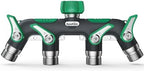 RAINPOINT 4 Way Garden Hose Splitter, 100% Metal Heavy Duty Water Hose Splitter with Individual Shut-Off Valves, 3/4" GHT High Flow Outdoor Faucet Splitter, 1.81" Extra Long Handle (Dark Green) by RainPoint