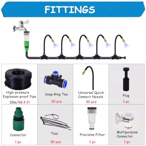 Adjustable Gooseneck Misting Kit, 360° Flexible Bendable Brass Atomizing Mist Nozzles, 16 33 66 98 131 164ft Misting Nozzles Irrigation Kit for Workshop(98.4'/1181.1"/30m) - Image 7