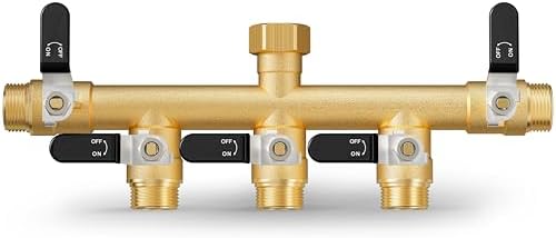 Garden Hose Splitter, 5 Way Heavy Duty Brass hose splitter, Water Hose Bib Spigot Splitter with 0.59" Full Flow Ball Valve Outlet & Shut-Off Valve 3/4'' Connector Outdoor Water Faucet Adapter by ZaakWang