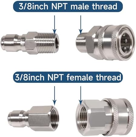 3/8'' Quick Connect Coupler Fittings Stainless Steel Adapter Set for Pressure Washer NPT Male and Female Thread Kit, 2 Pack - Image 3