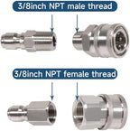 3/8'' Quick Connect Coupler Fittings Stainless Steel Adapter Set for Pressure Washer NPT Male and Female Thread Kit, 2 Pack - Image 3