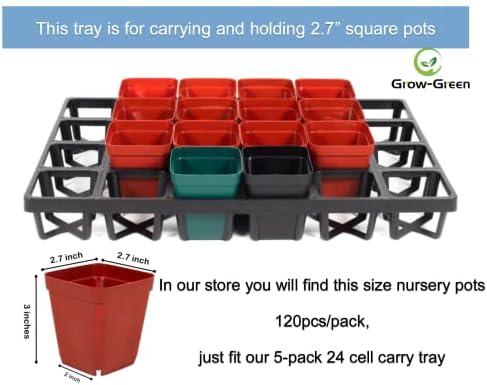 RooTrimmer Square Nursery Pot Tray with 24 Cells, 5 Pack Plant Trays for Pots, Flower Pot Moving Tray, Plastic Planting Tray for Carrying Small Plant Pots(120 Cells in Total - Image 4