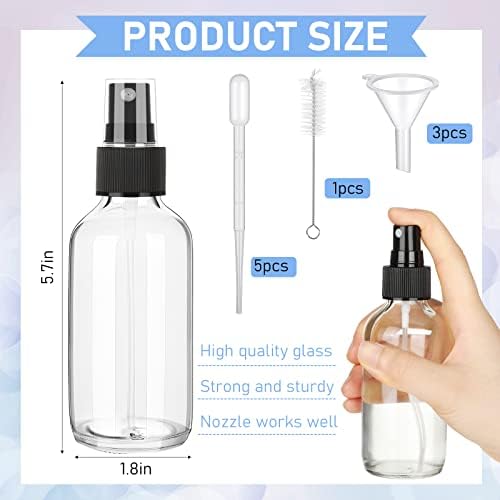 Yungyan 100 Pcs 4 oz Mini Glass Spray Bottles Empty Small Essential Oil Bottles Fine Mist with 3 Funnel 5 Dropper Cleaning Brush for Hair Travel Plants Perfumes(Clear) - Image 2